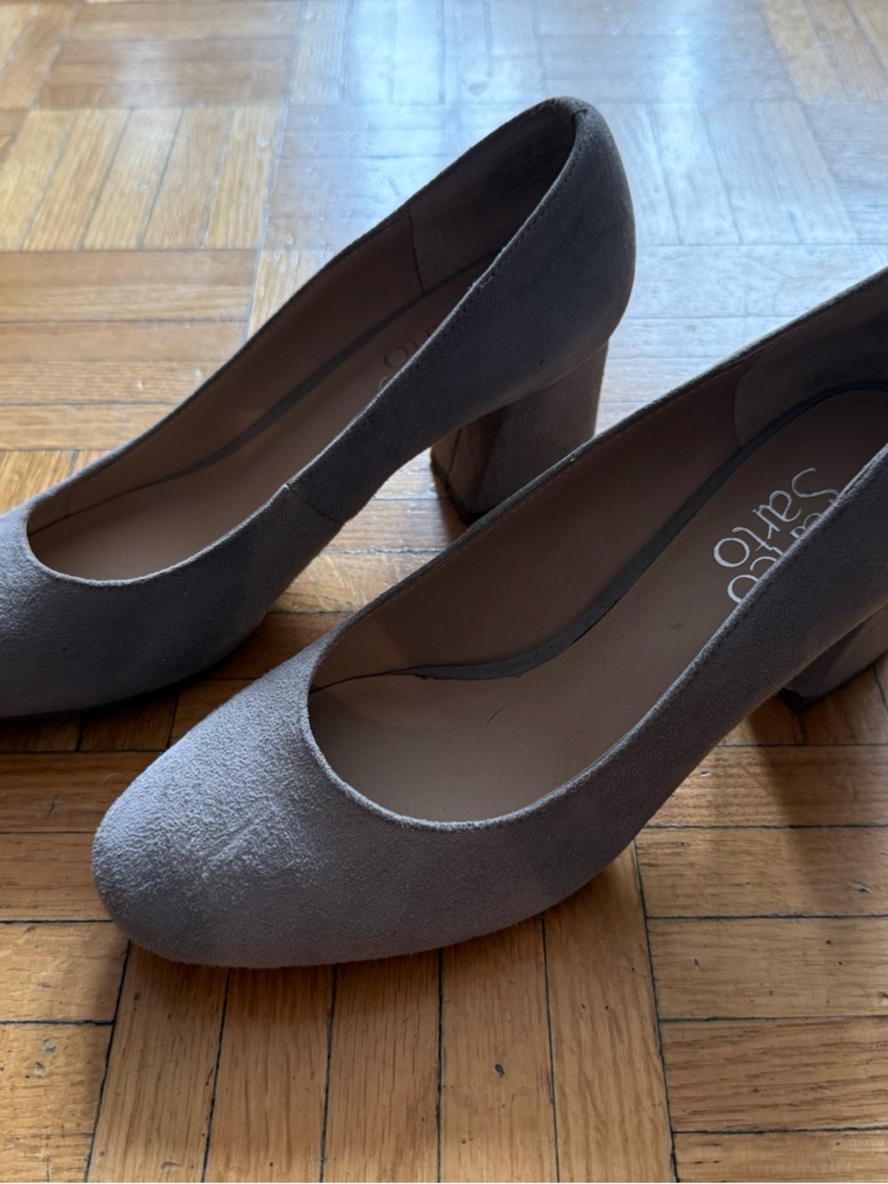 Franco Sarto Sidney Suede Block Heel Pumps Grey Size 6M | Comfort Classic